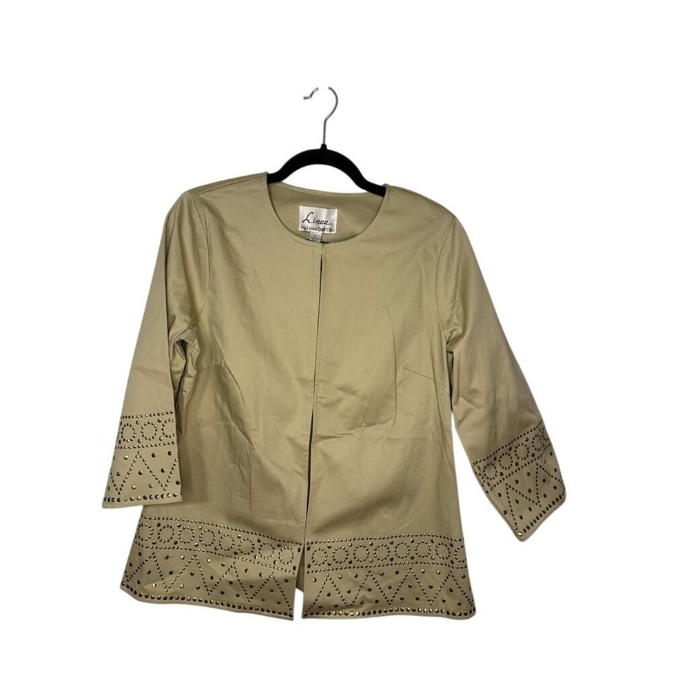 Linea by Louis Dell'Olio Tan Studded Open Front Jacket Khaki Small Gold Studs